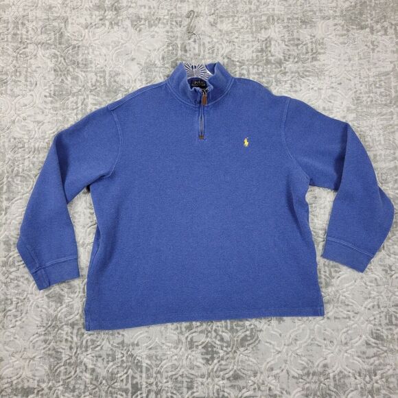 Polo Ralph Lauren Sweater Mens Extra Large Blue 1/4 Zip Mock Neck Pullover